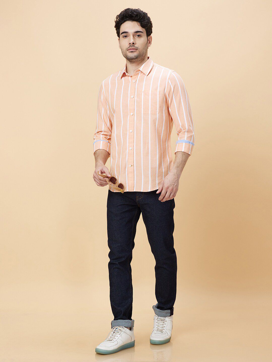 Being Human Vertical Stripes Spread Collar Slim Fit Cotton Casual Shirt