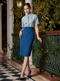 Athena Blue Striped Scuba A-Line Dress