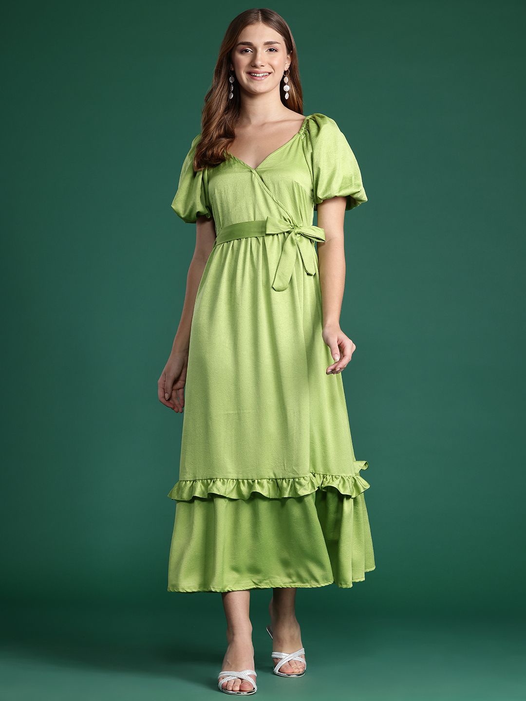 DressBerry Puff Sleeve Ruffled Maxi Dress