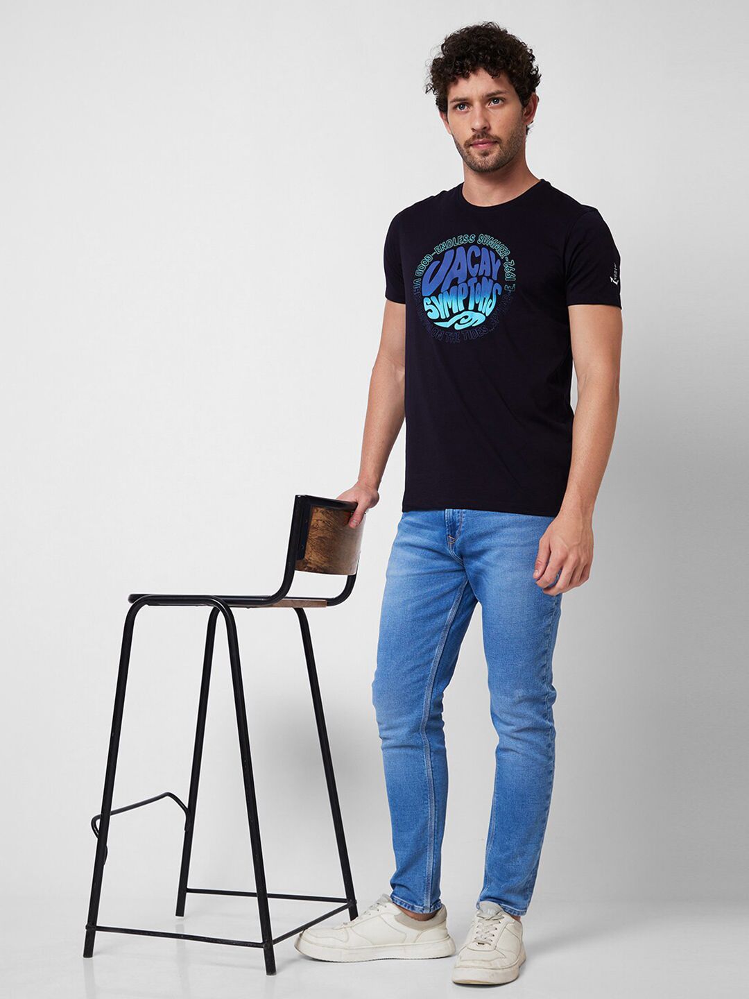 SPYKAR Round Neck Short Sleeves Typography Printed Slim Fit Cotton T-shirt