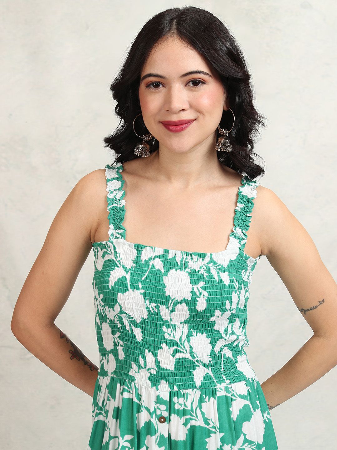 Vishudh Floral Print A-Line Midi Dress