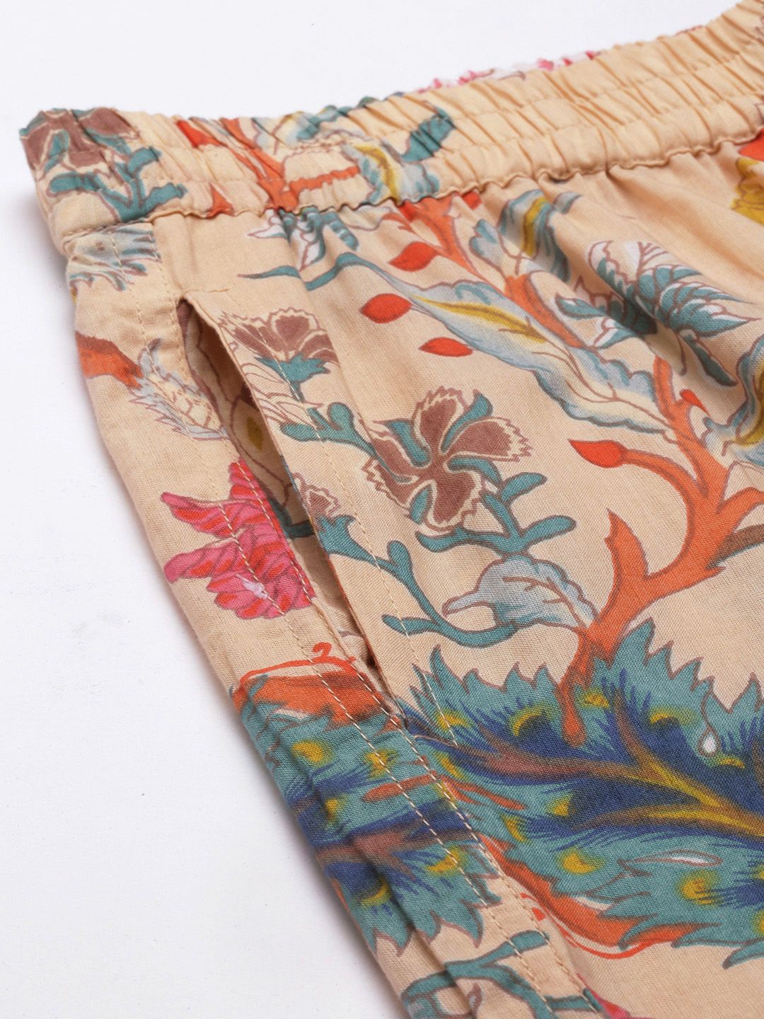 SANSKRUTIHOMES Women Beige Pure Cotton Floral Print Pyjama Set