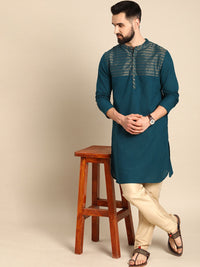 Anouk Men Teal Blue Striped Pure Cotton Kurta