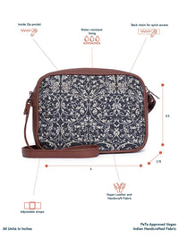 ZOUK Navy Blue & Beige Ethnic Motifs Woven Design Handcrafted Vegan Leather Sustainable Sling Bag