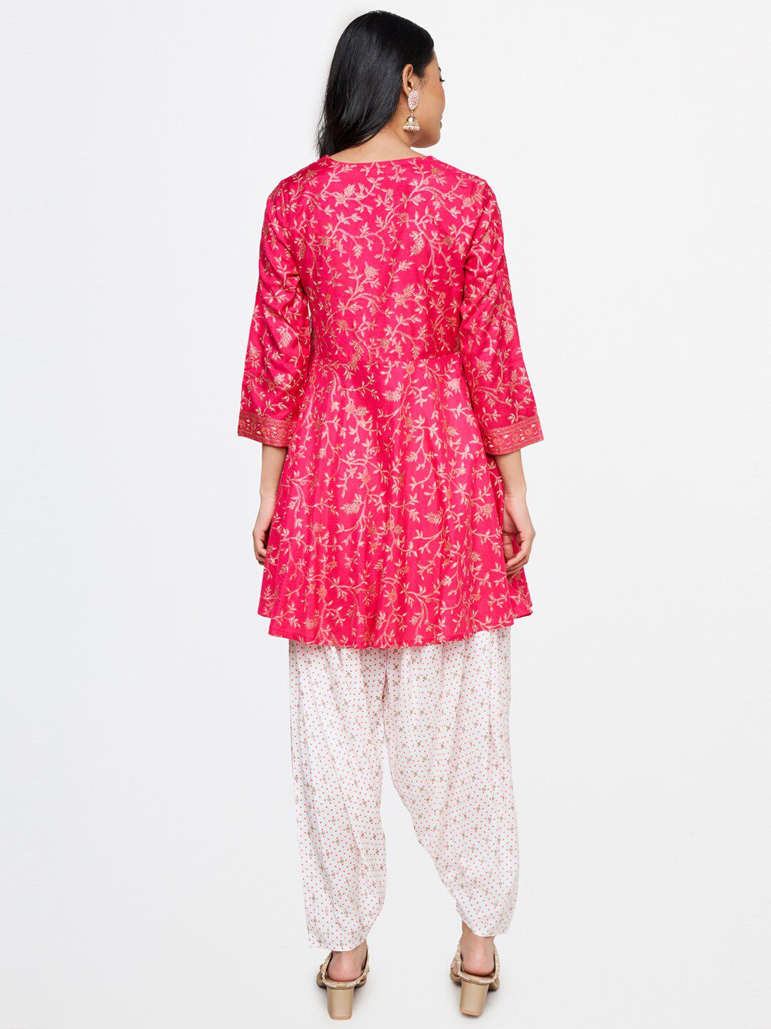 Global Desi Women Pink Ethnic Motifs Printed Angrakha Kurta with Dhoti Pants