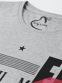 Being Human Men Grey Melange & Black Printed Round Neck T-shirt