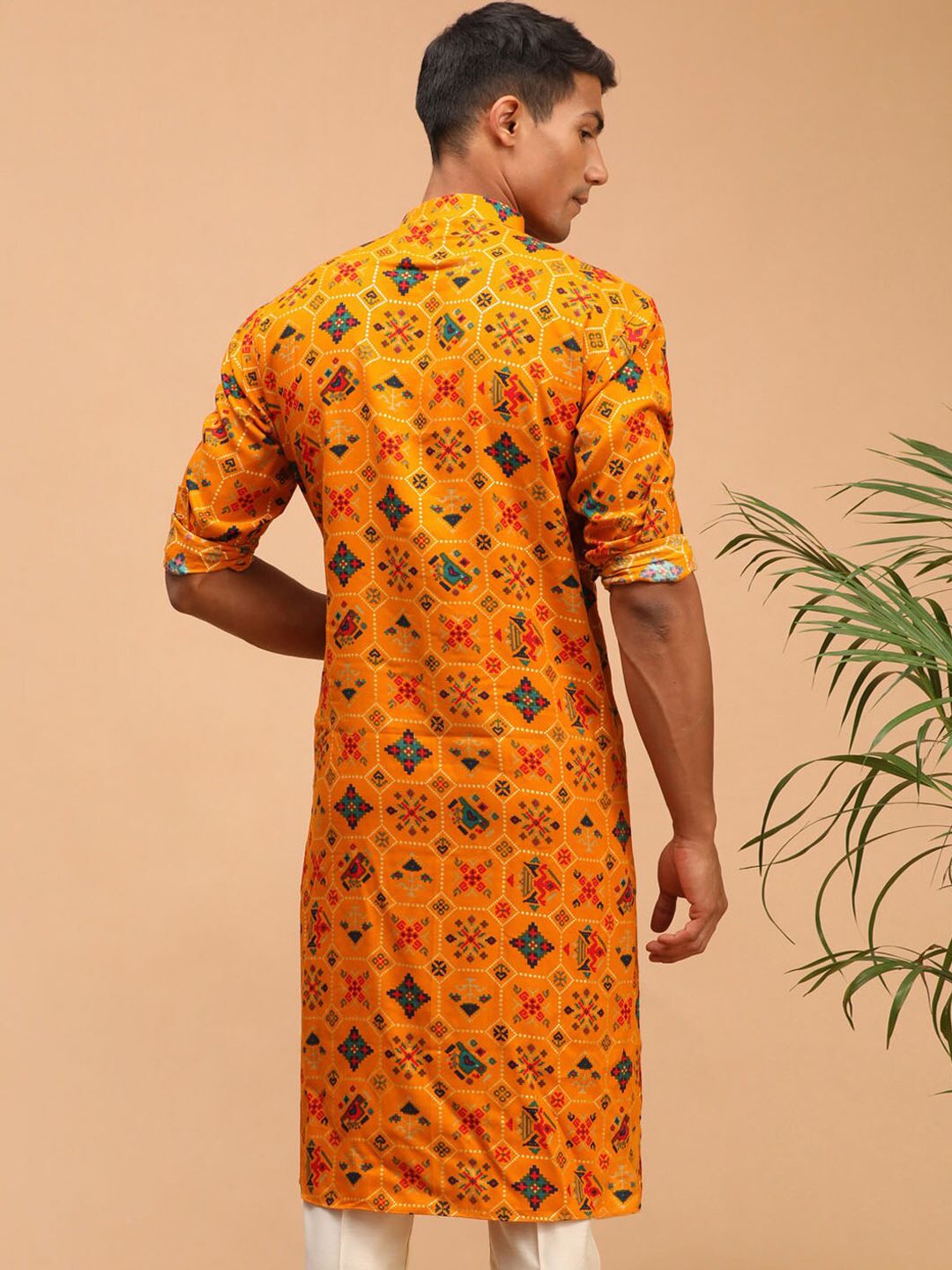 VASTRAMAY Men Yellow & Yellow Ethnic Motifs Cotton Printed Kurta