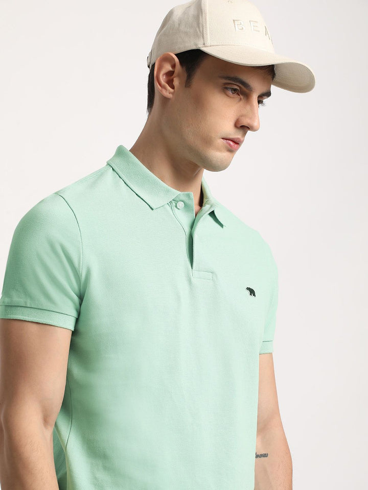 THE BEAR HOUSE Men Solid Slim Fit Cotton Polo Collar T-Shirts