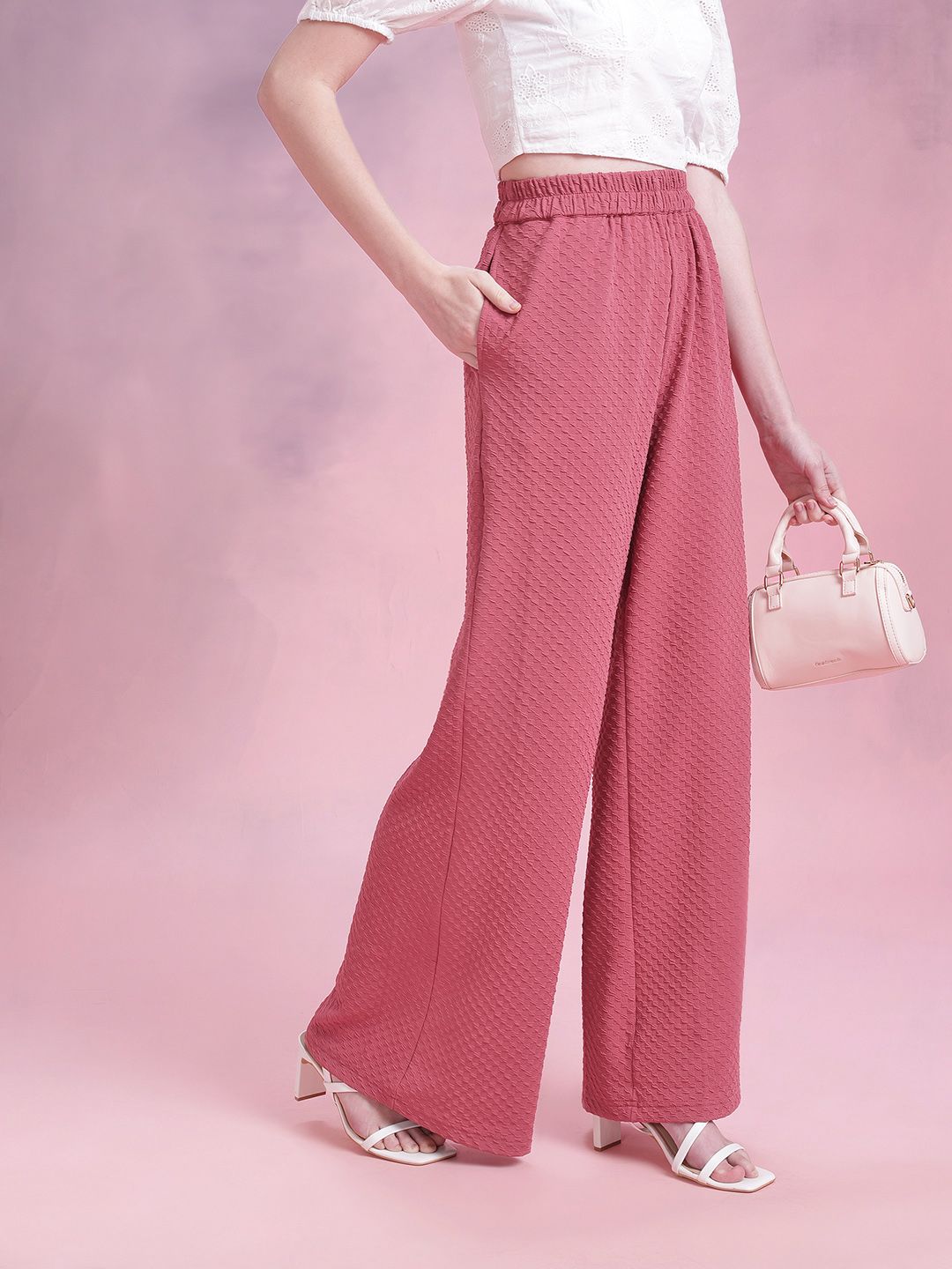 DressBerry Women Textured Wide Leg Trousers