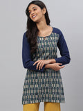 Aurelia Women Blue Geometric Print Cotton Blend Straight Kurta
