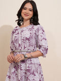 Vishudh Floral Printed Puff Sleeves A-Line Dress