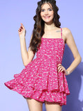 Berrylush Women Pink Floral Spaghetti Straps Playsuit