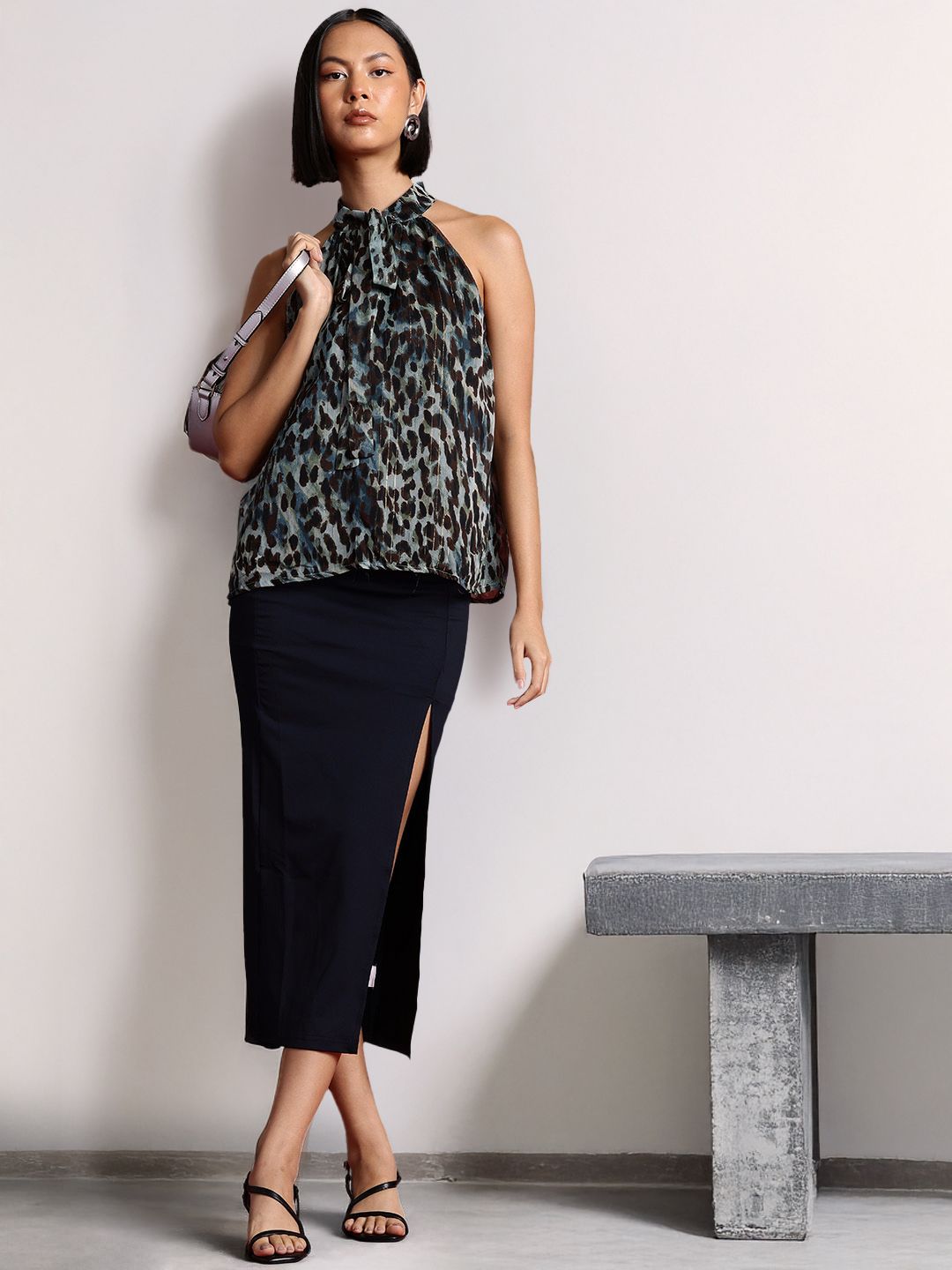 all about you Animal Print Tie-Up Neck Top