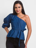 SPYKAR Blue One Shoulder Denim Top
