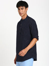 Turtle Striped Mandarin Collar Pure Cotton Kurta
