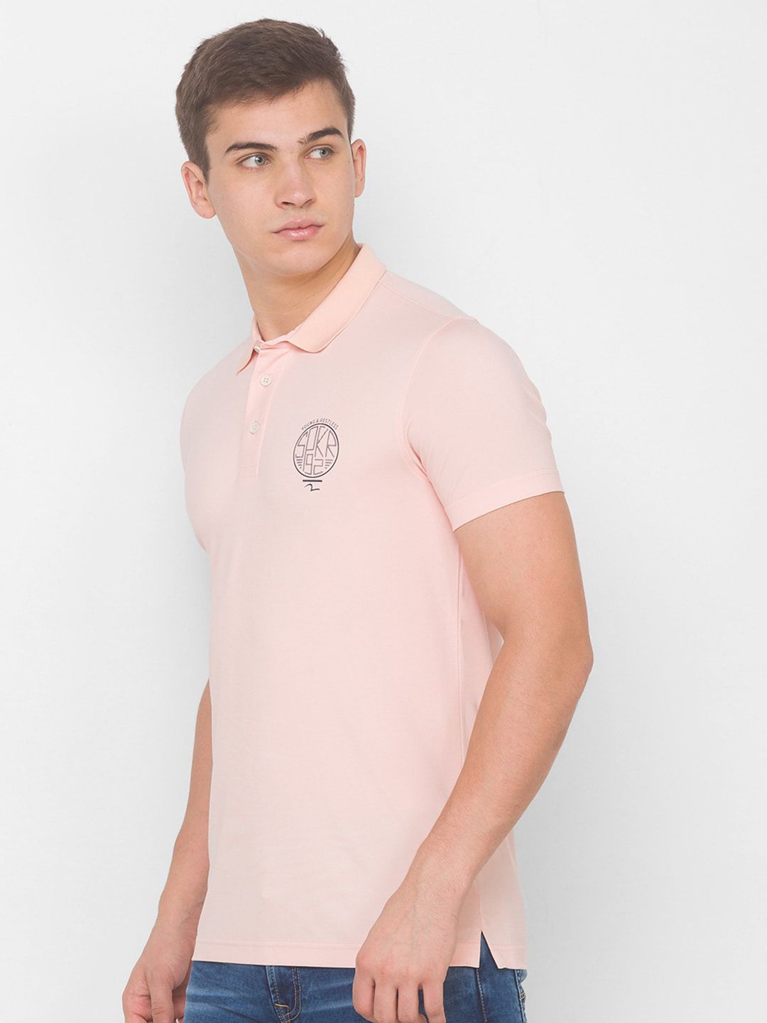 SPYKAR Men Pink Applique Slim Fit T-shirt