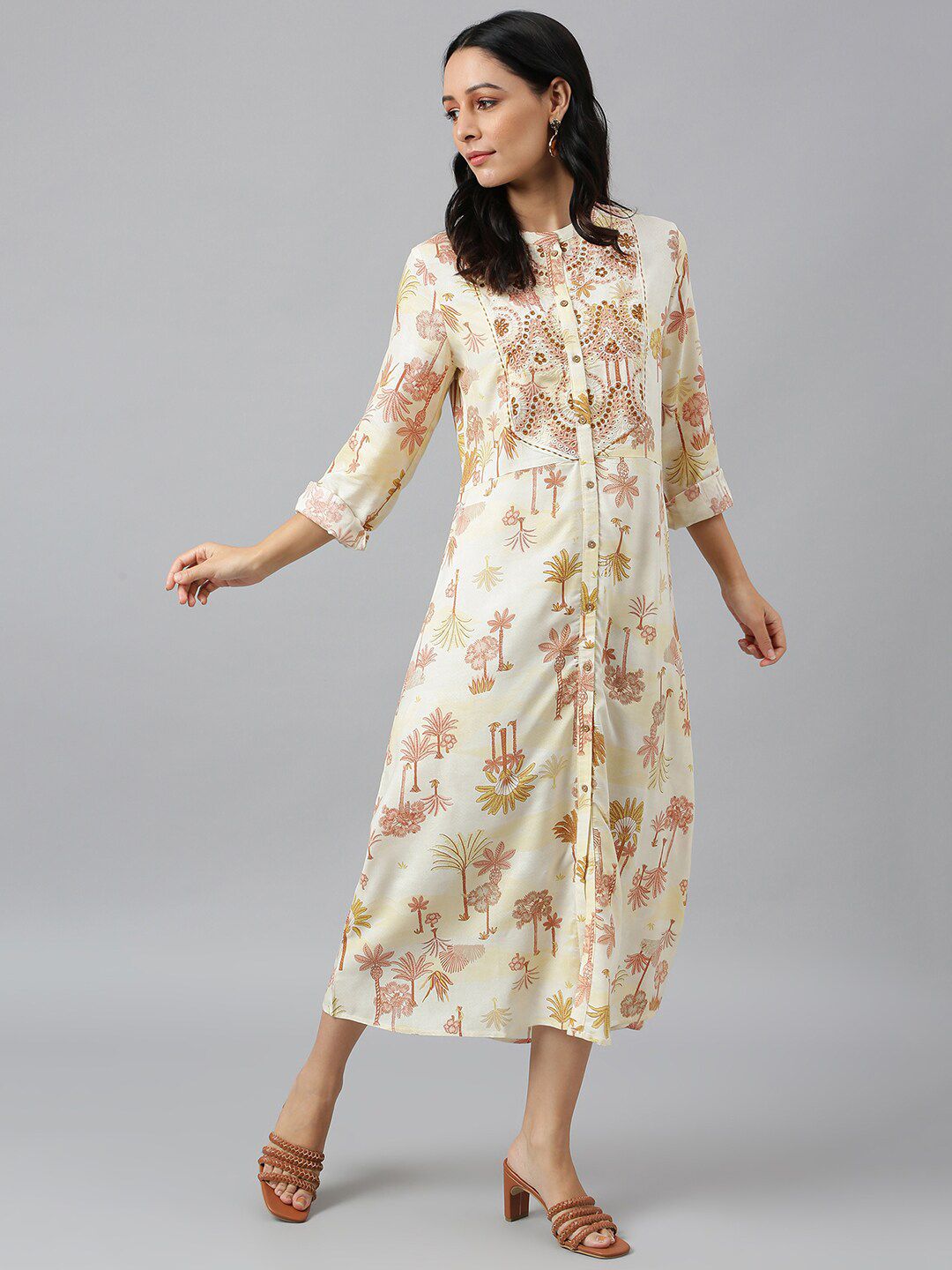 W Floral A-Line Midi Dress