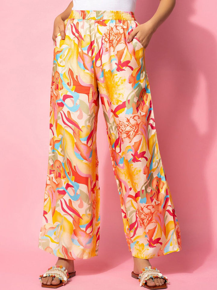 Libas Abstract Printed A-Line Shirt & Palazzo Set