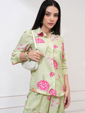 Vastralay Green Floral Printed Long Sleeves Shirt With Trousers