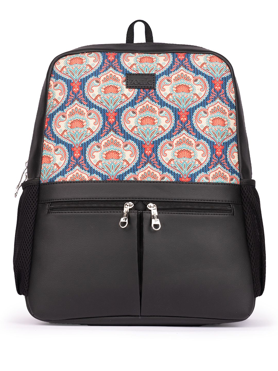 ZOUK Women Ethnic Printed Vegan Leather Backpack With Compression Straps-Up to 16 inch