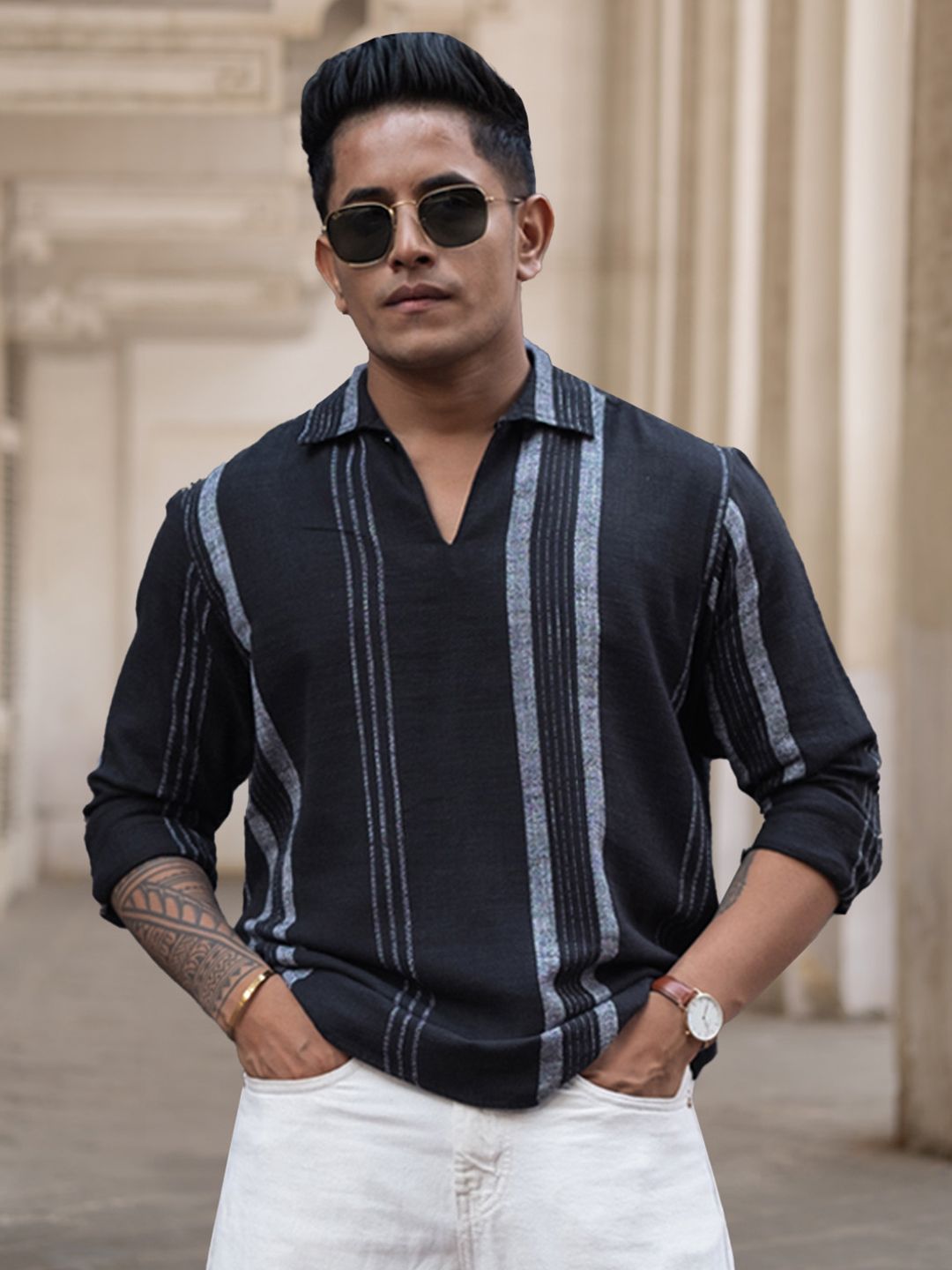 Powerlook Men Horizontal Stripes Opaque Striped Pure Cotton Casual Shirt