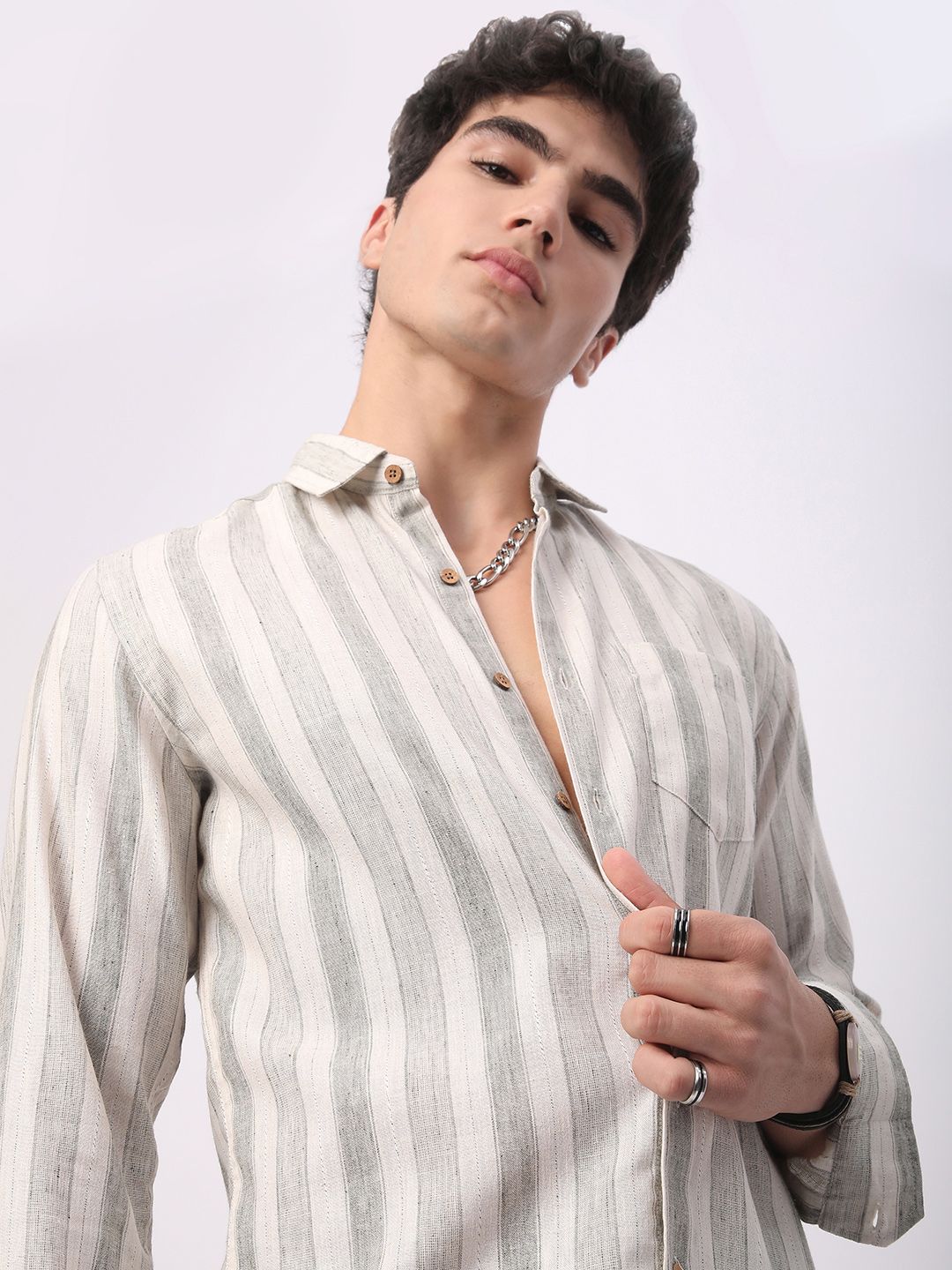 VASTRADO Men Classic Slim Fit Opaque Striped Casual Shirt