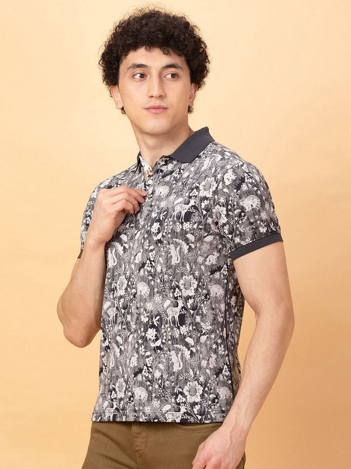 Being Human Men Floral Printed Polo Collar Pockets T-shirt