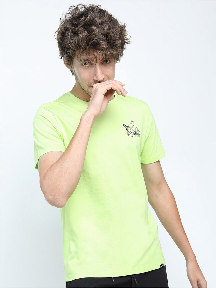 HIGHLANDER Men Lime Green Typography Printed Slim Fit Cotton T-shirt
