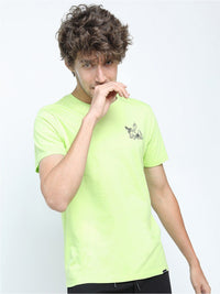 HIGHLANDER Men Lime Green Typography Printed Slim Fit Cotton T-shirt