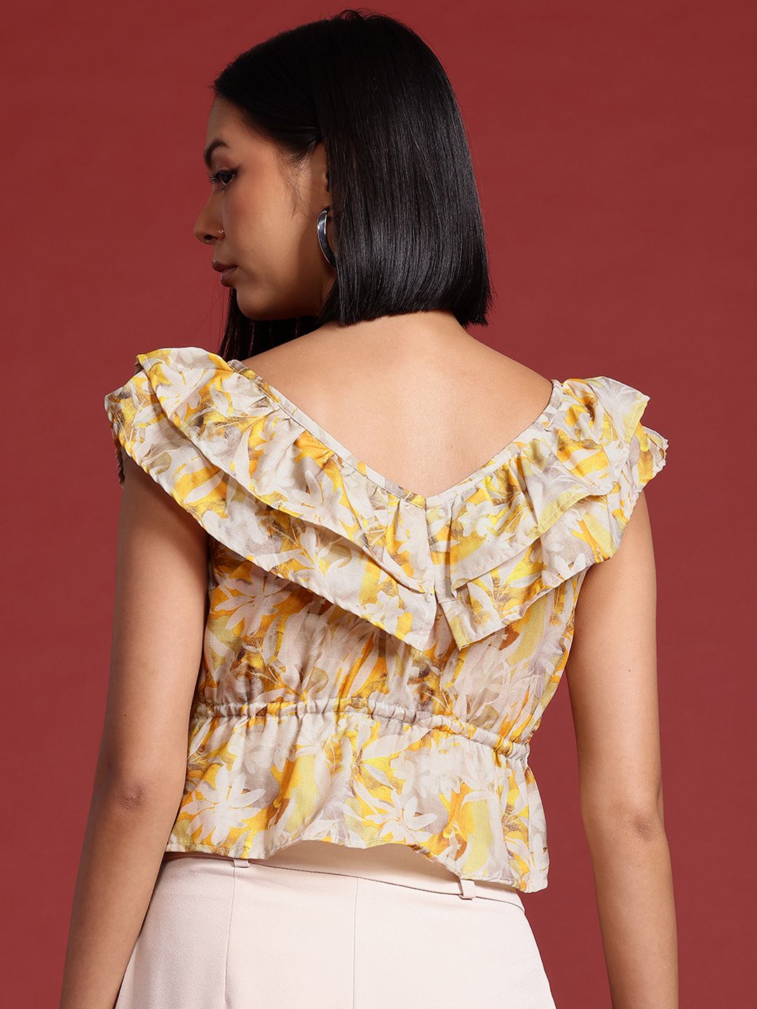 all about you Floral Print Flutter Sleeve Ruffled Top