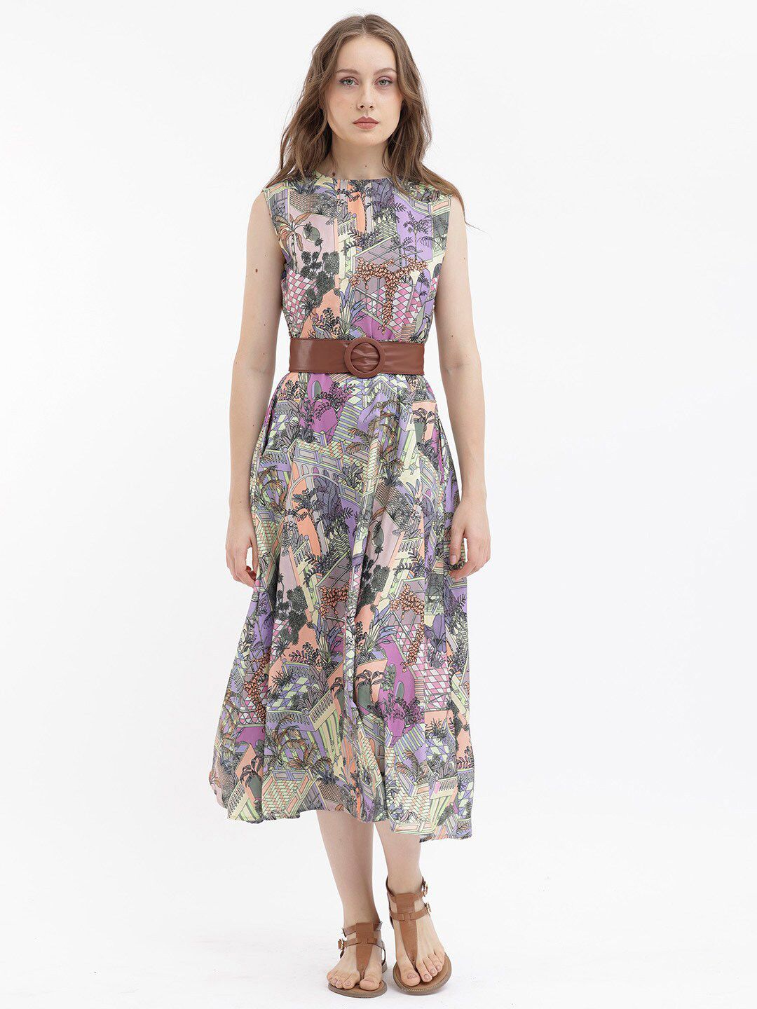 RAREISM Floral Print Sleeveless Fit & Flare Midi Dress