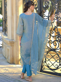 Indo Era Ethnic Motifs Embroidered Sequinned Straight Kurta With Trousers &  Dupatta