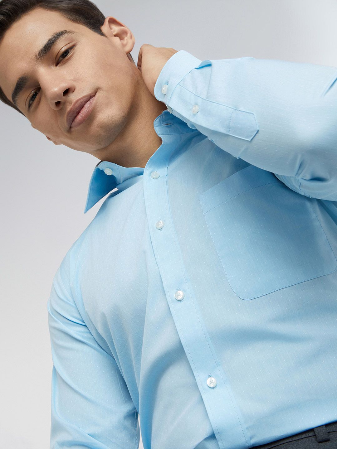 Raymond Men Pure Cotton Self Design Textured Slim Fit Formal Shirt