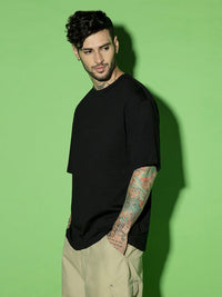 Bewakoof Men Black Solid Oversized T-shirt