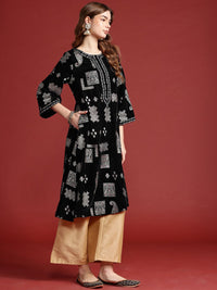 Anouk Women Tyohar Collection Ethnic Motifs Printed Thread Work Velvet Finish A-Line Kurta