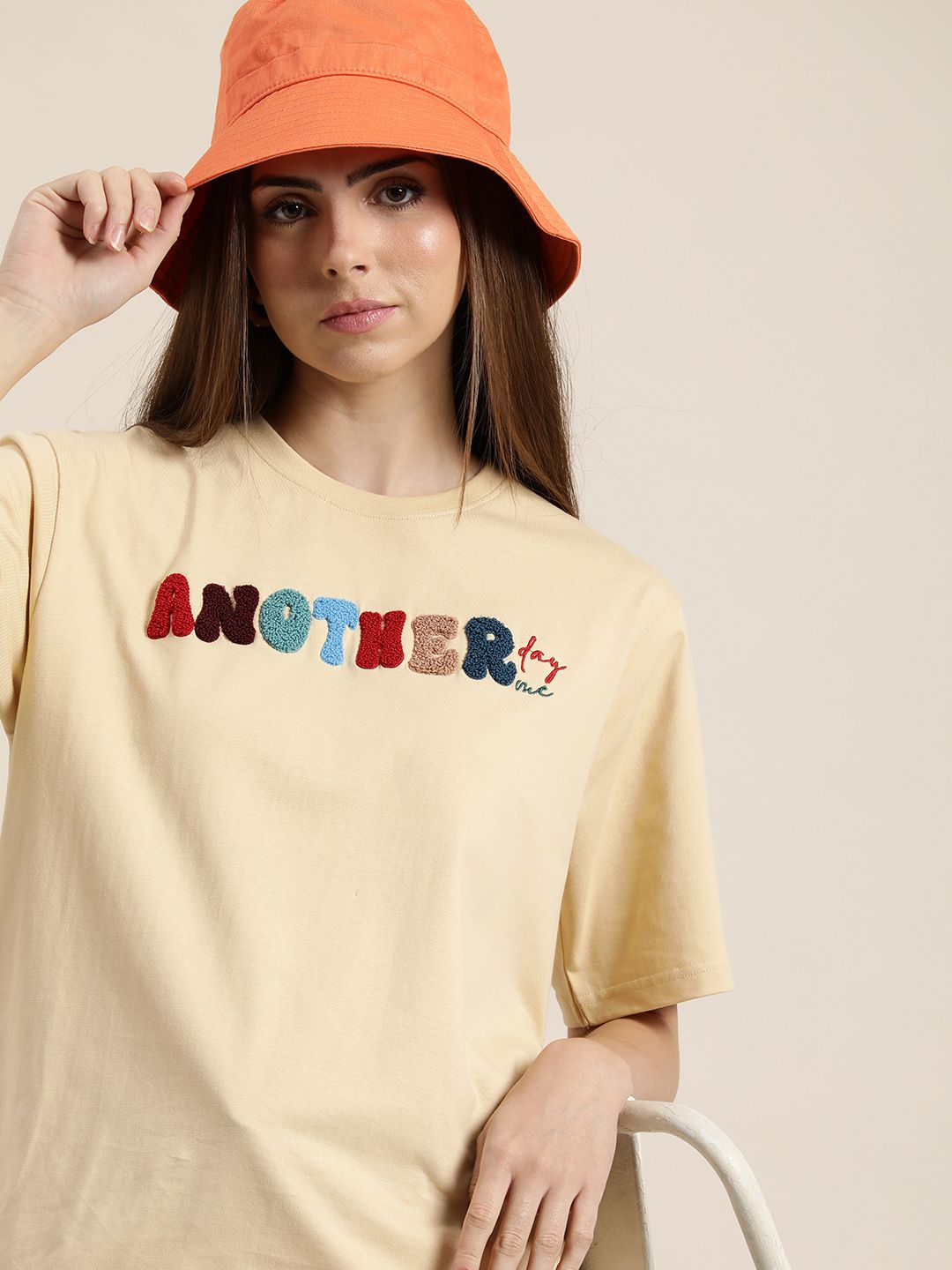 DILLINGER Typography Embroidered Oversize Pure Cotton Longline T-shirt