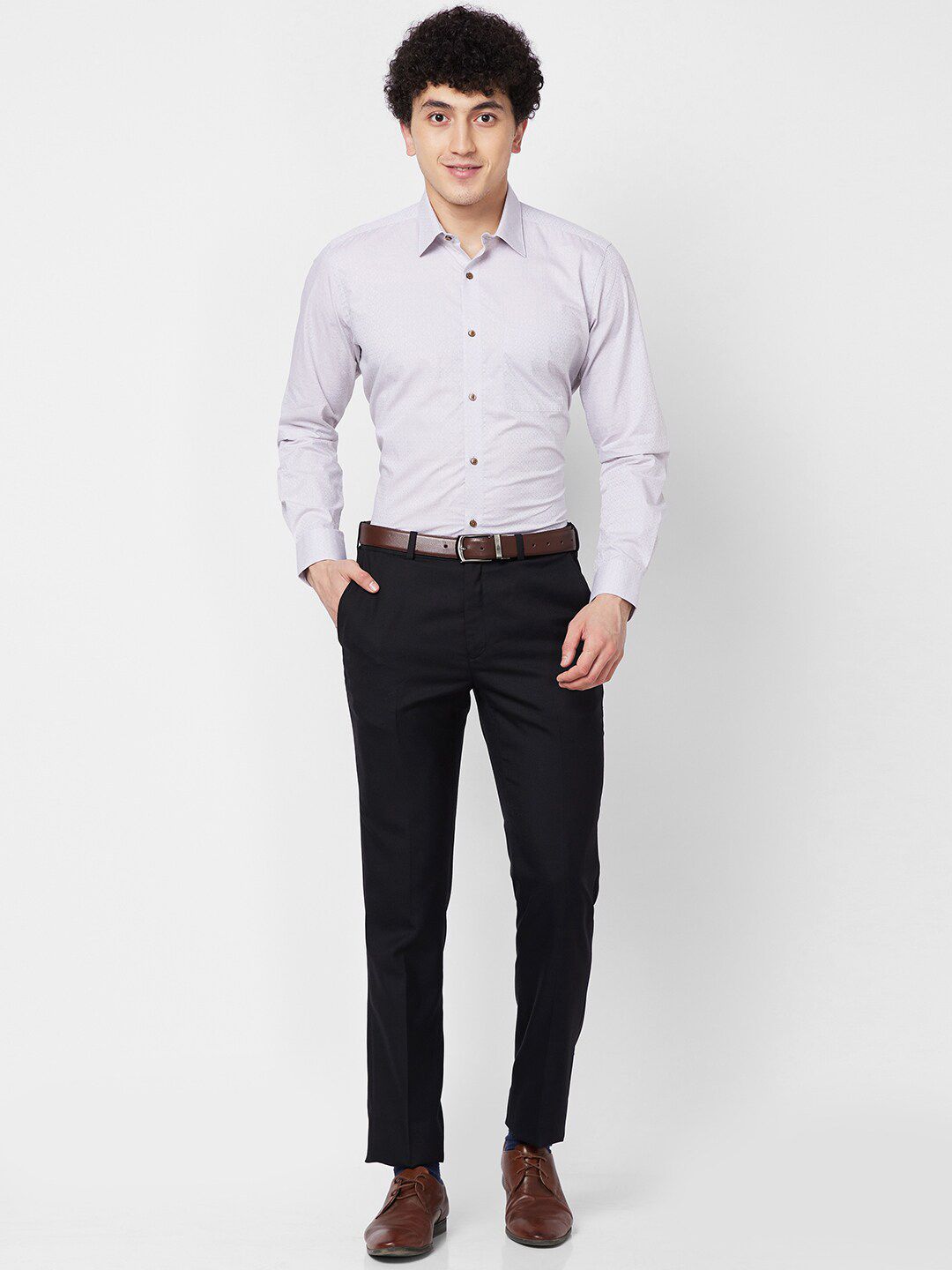 Raymond Spread Collar Long Sleeves Checked Contemporary-Fit Cotton Formal Shirt