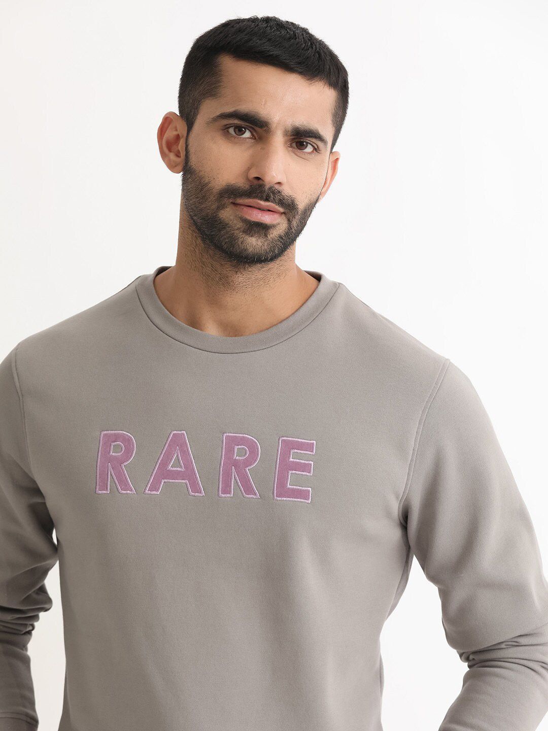 RARE RABBIT Men Robbs Logo Print Round Neck Sweatshirt