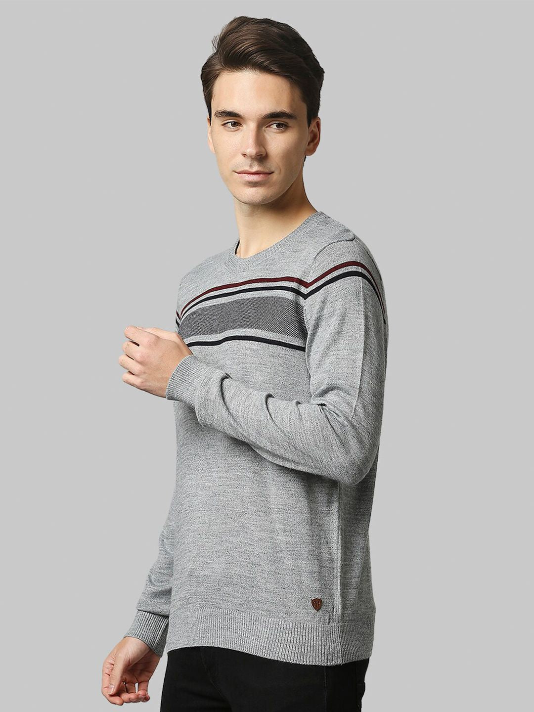 Raymond Men Grey & Black Striped Pullover