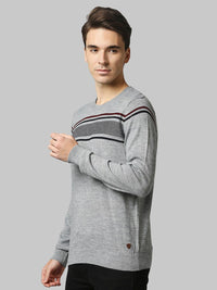 Raymond Men Grey & Black Striped Pullover