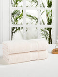 MYTRIDENT Set of 2 Cream-Coloured 500 GSM Striped Cotton Bath Towels