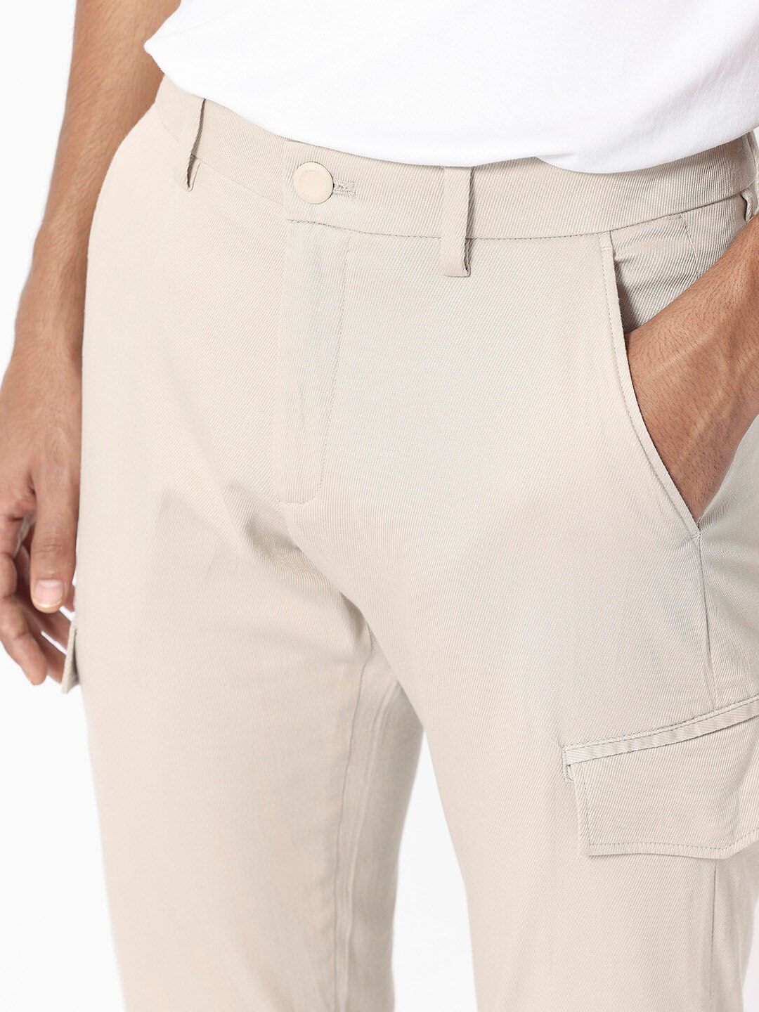 RARE RABBIT Men Curo Slim Fit Mid-Rise Plain Cotton Trouser