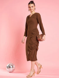 Antheaa Brown Sheath Midi Dress