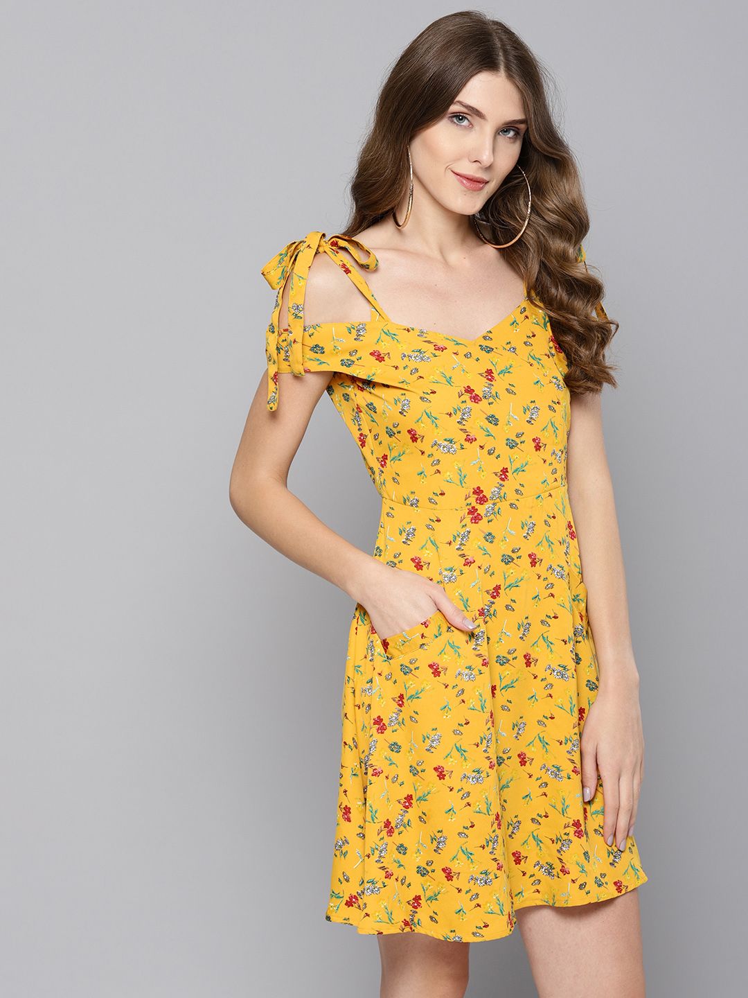 STREET 9 Women Yellow & Red Printed Fit & Flare Dress