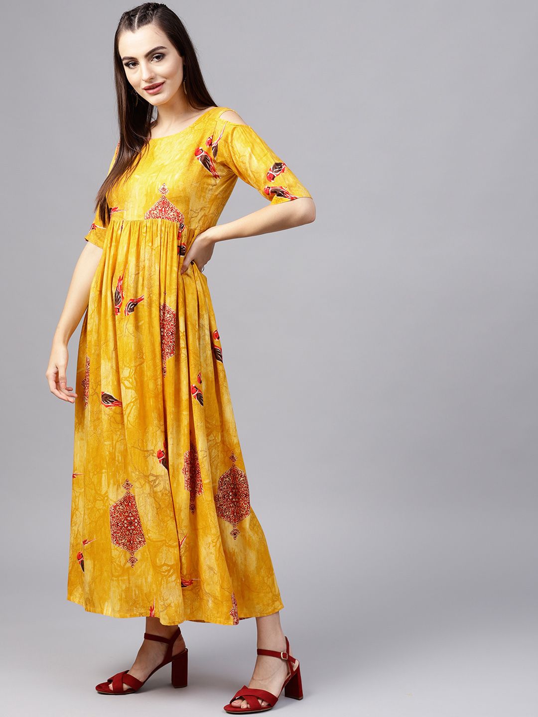 Gerua By Libas Women Yellow  Red Printed Maxi Dress