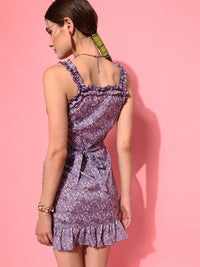 STREET 9 Lavender Floral Crepe Pure Cotton Midi Dress