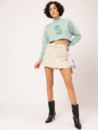 DressBerry Printed Drop-Shoulder Crop Sweatshirt