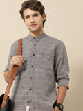 Mr Bowerbird Men Grey Tailored Fit Horizontal Stripes Casual Shirt