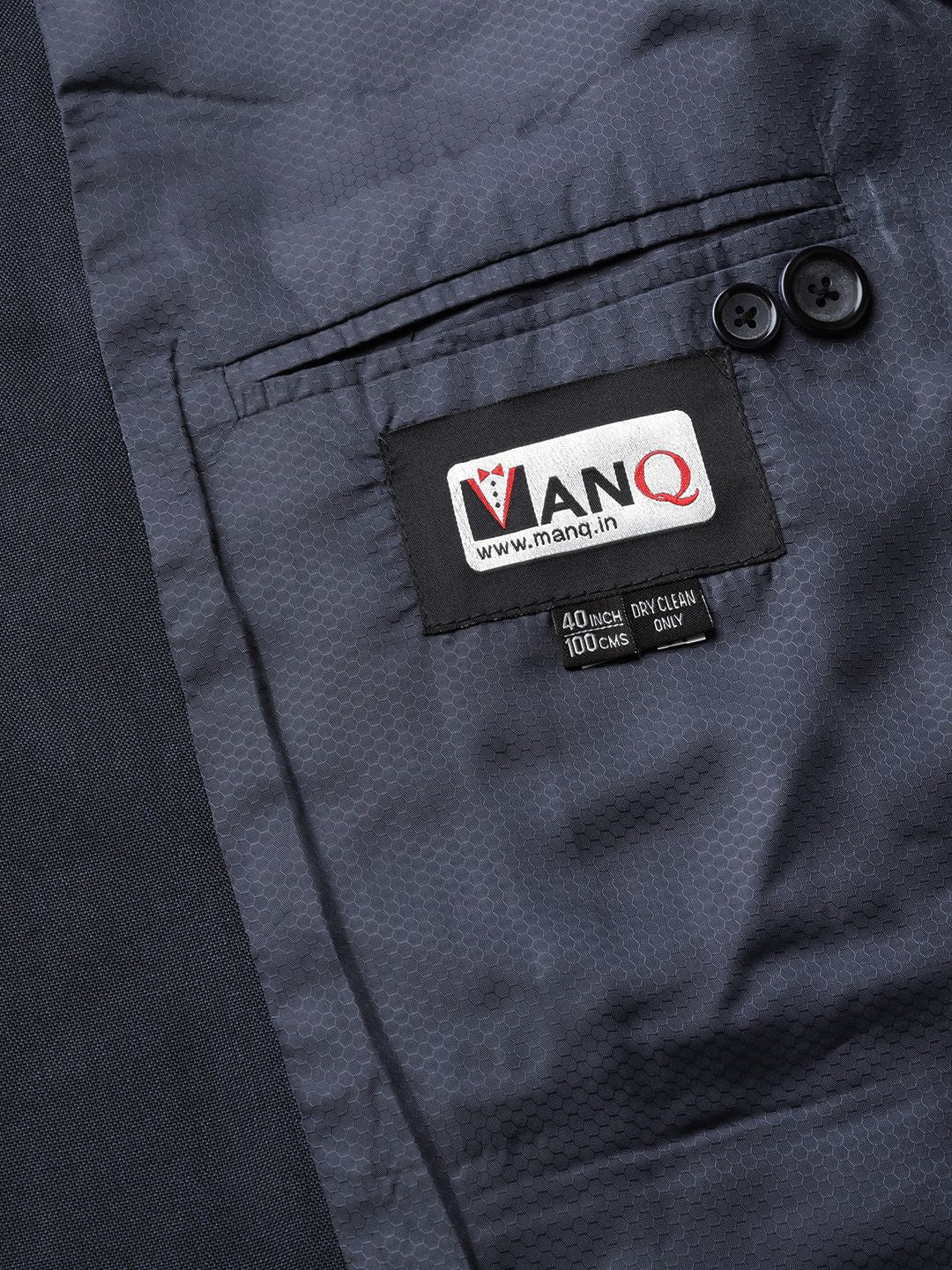 MANQ Men Navy Blue Slim Fit Solid Single Breasted Formal Blazer
