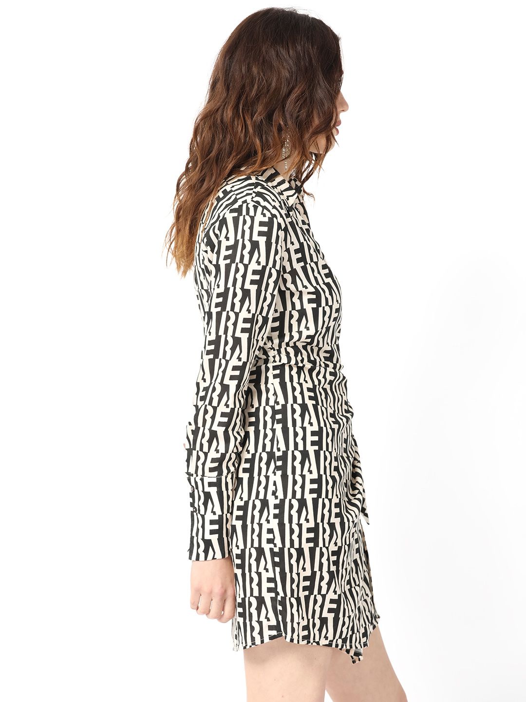 RAREISM Typography Printed Gathered Cotton Shirt Dress